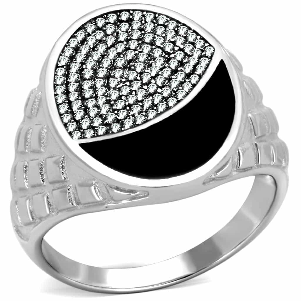 Sterling Silver Black Onyx CZ Pave Spiral Dome Signet Ring view 10