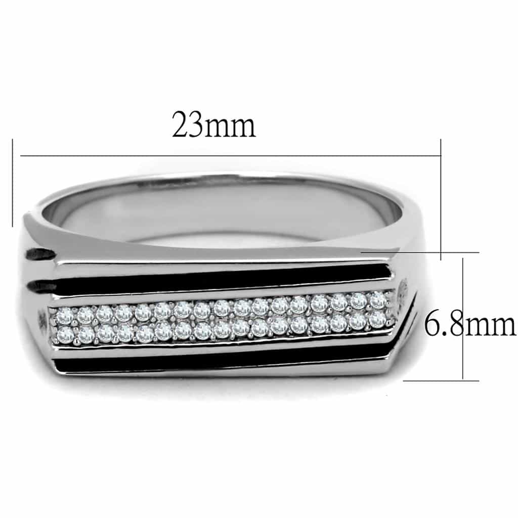 Sterling Silver Black Onyx CZ Diagonal Stripe Signet Ring view 2