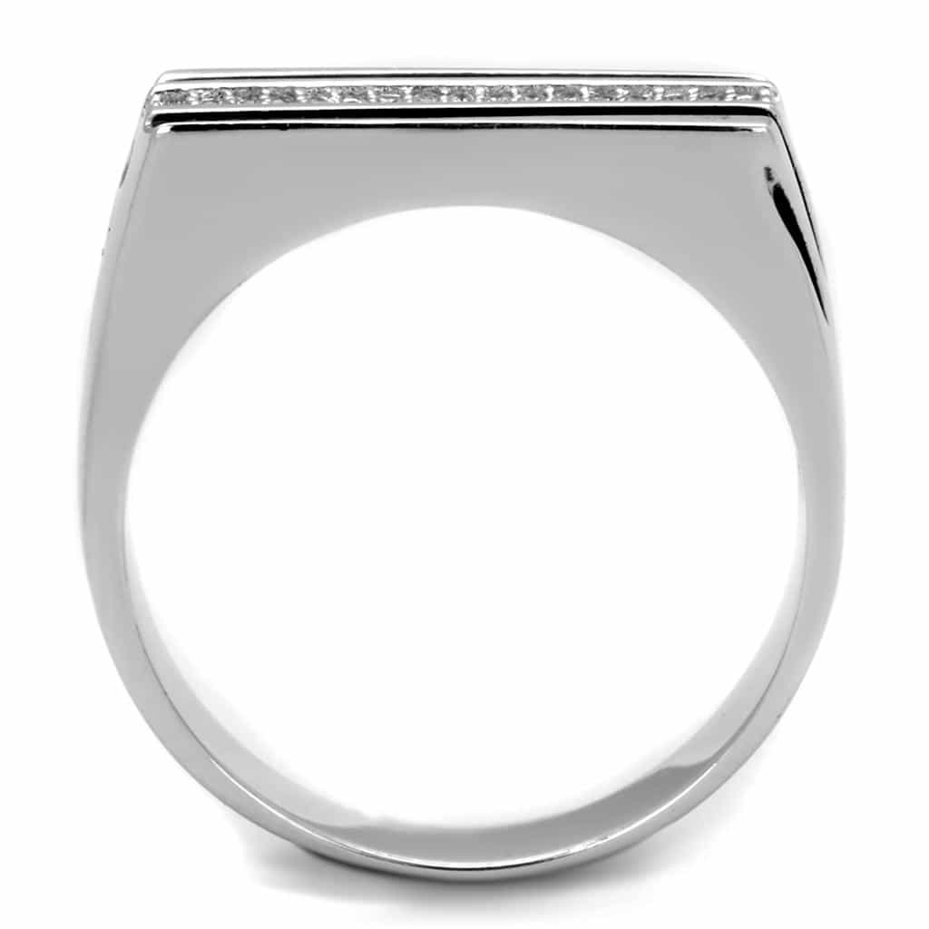 Sterling Silver Black Onyx CZ Diagonal Stripe Signet Ring view 3