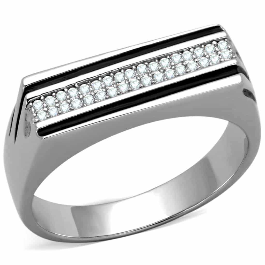 Sterling Silver Black Onyx CZ Diagonal Stripe Signet Ring view 5