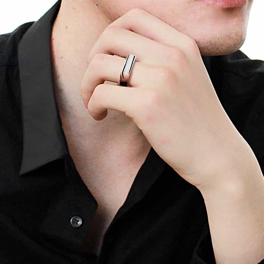 Sterling Silver Black Onyx CZ Diagonal Stripe Signet Ring view 12