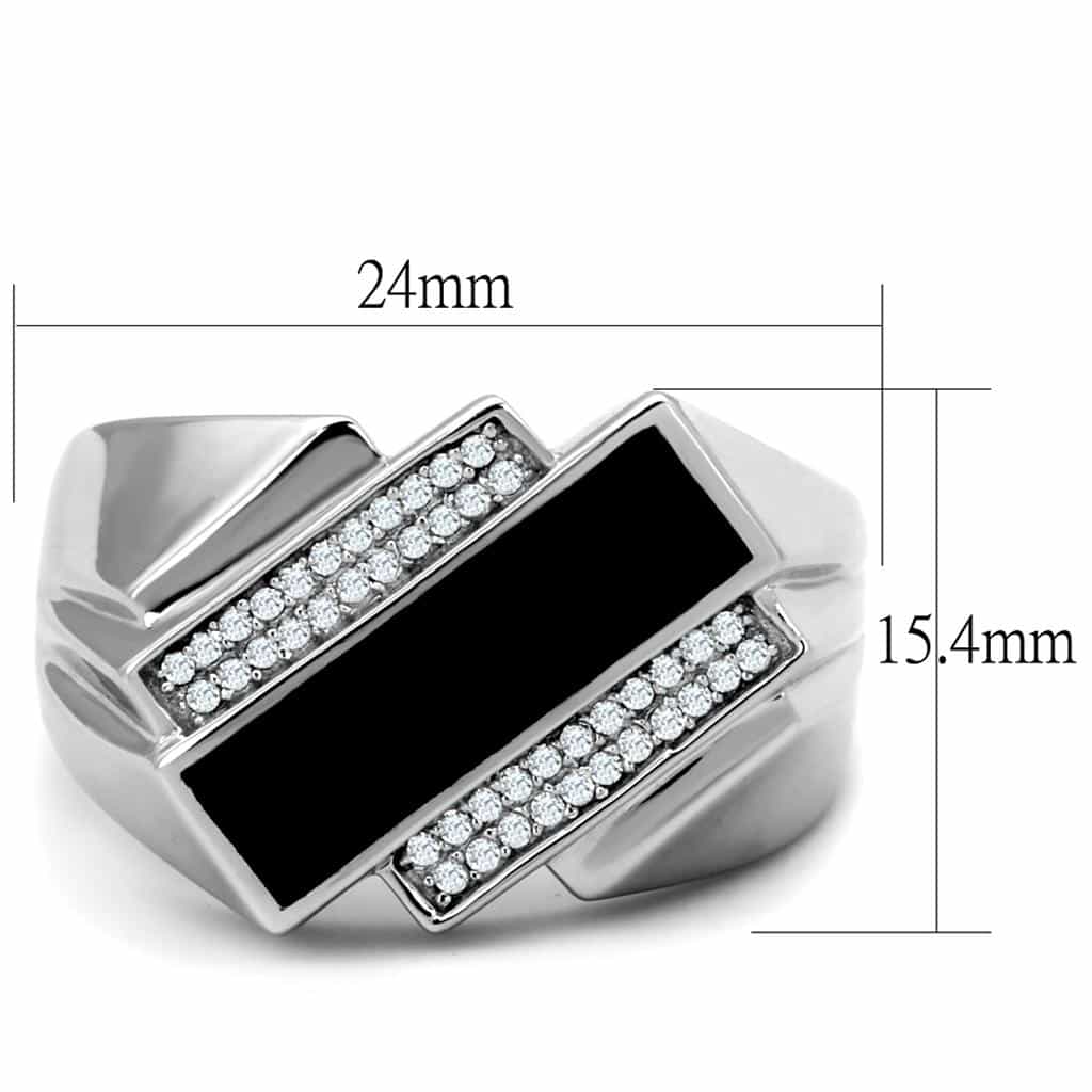 Sterling Silver Black Onyx CZ Pave Angular Signet Ring view 7