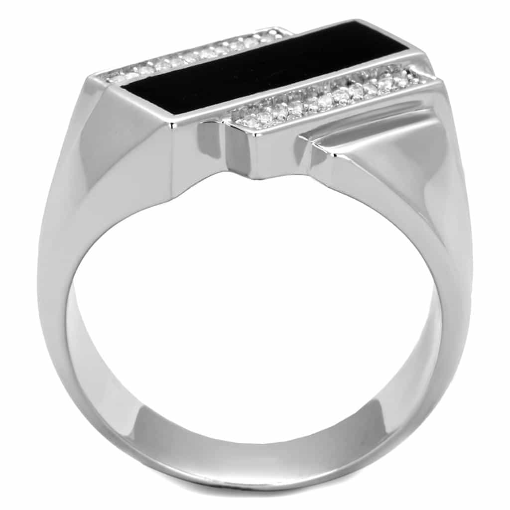Sterling Silver Black Onyx CZ Pave Angular Signet Ring view 8