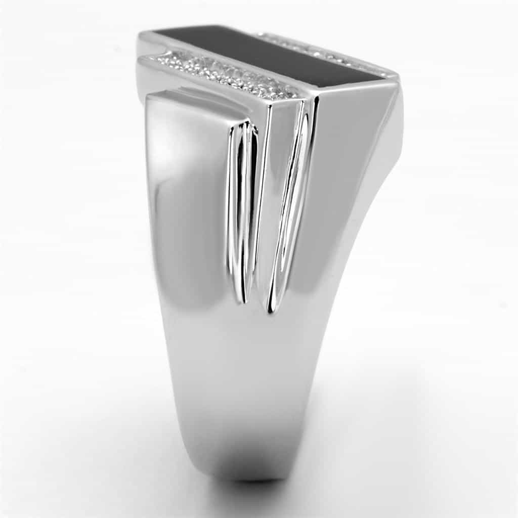 Sterling Silver Black Onyx CZ Pave Angular Signet Ring view 4