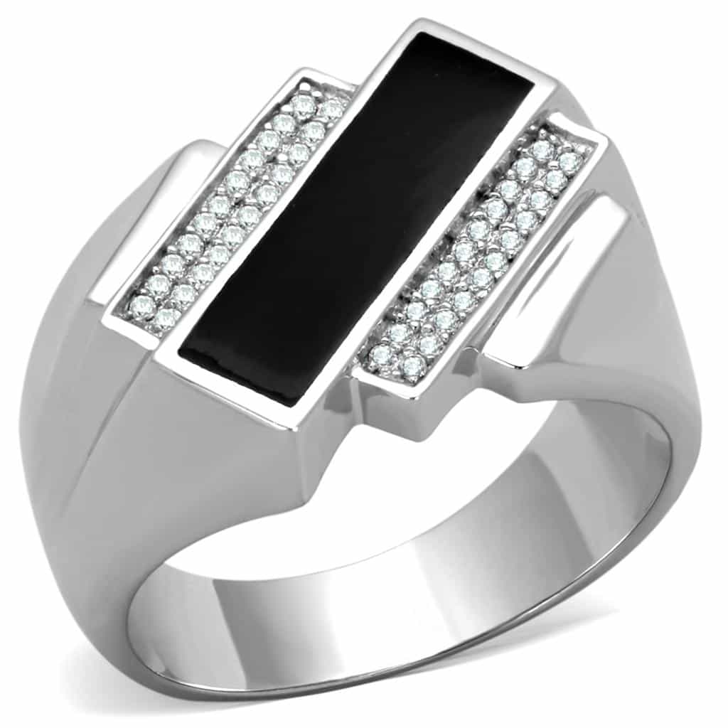Sterling Silver Black Onyx CZ Pave Angular Signet Ring view 10