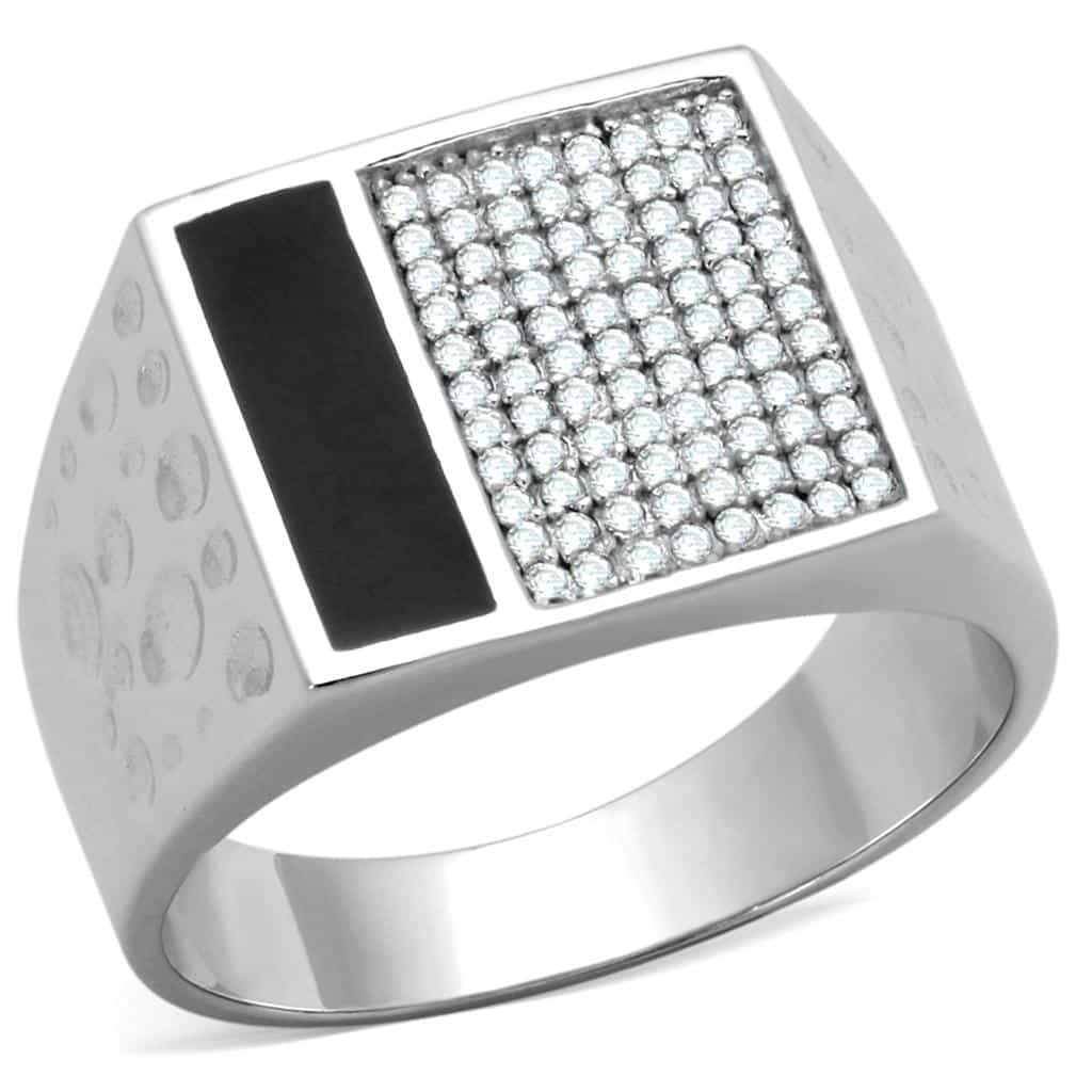 Sterling Silver CZ Pave Grid Square Signet Ring view 5