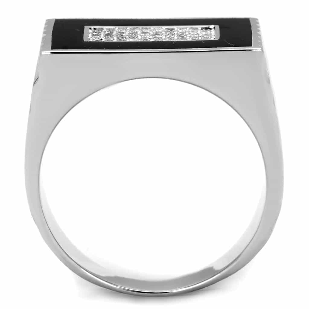 Sterling Silver Black Onyx CZ Pave Ribbed Signet Ring view 3