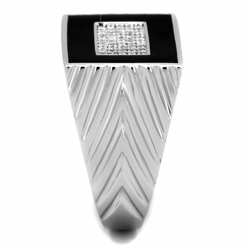 Sterling Silver Black Onyx CZ Pave Ribbed Signet Ring view 9