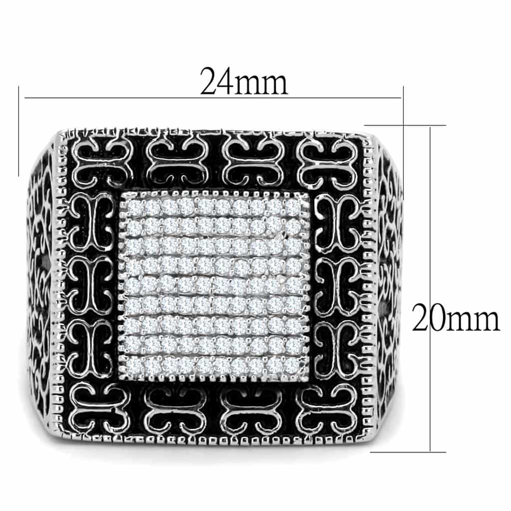 Sterling Silver CZ Pave Square Filigree Large Signet Ring view 7