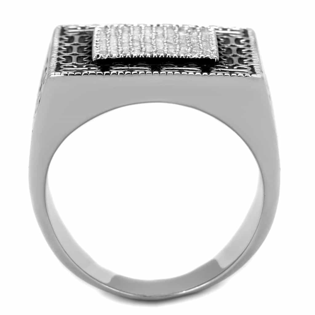 Sterling Silver CZ Pave Square Filigree Large Signet Ring view 8