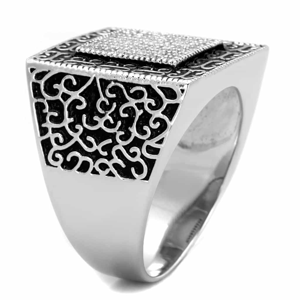 Sterling Silver CZ Pave Square Filigree Large Signet Ring view 9