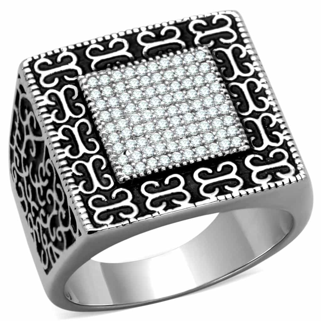 Sterling Silver CZ Pave Square Filigree Large Signet Ring view 10