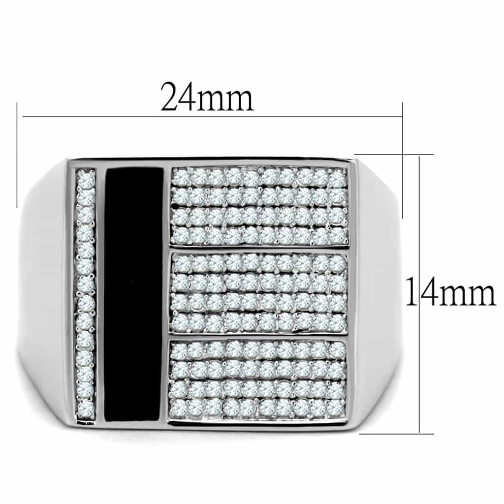 Sterling Silver Black Onyx CZ Pave Square Signet Ring view 2