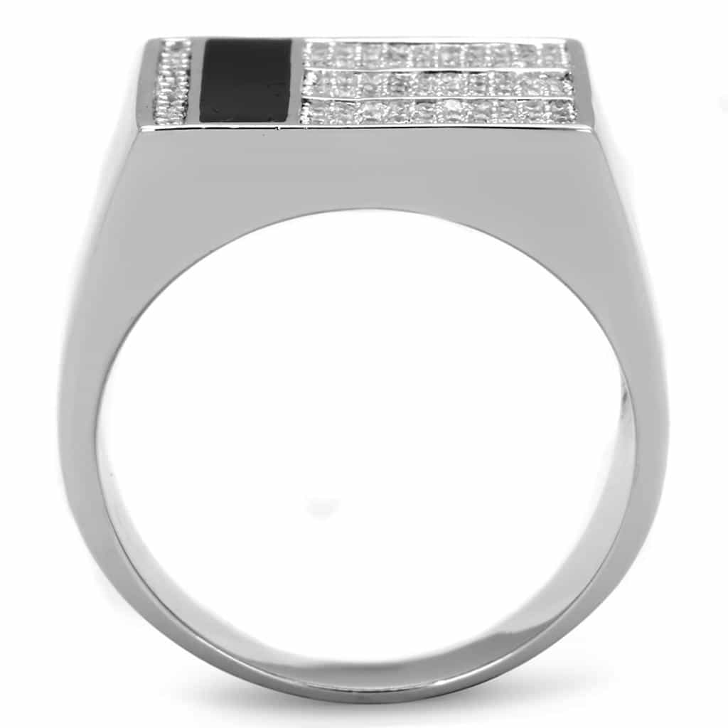 Sterling Silver Black Onyx CZ Pave Square Signet Ring view 3