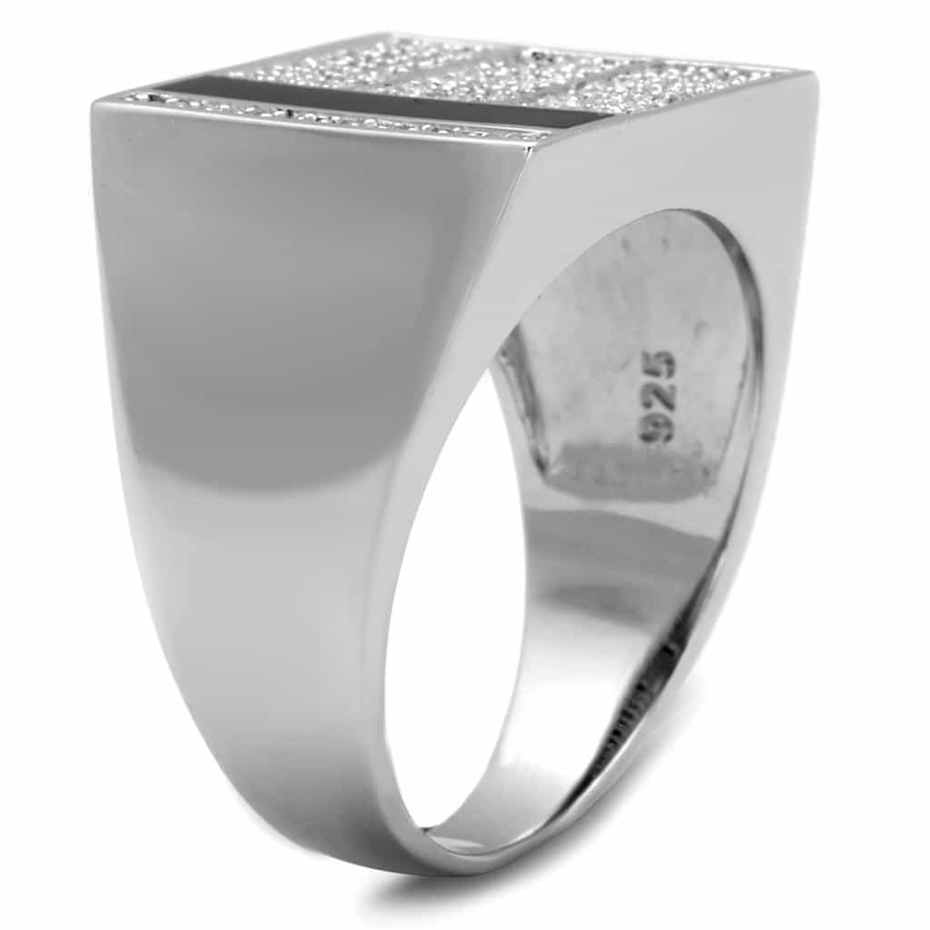 Sterling Silver Black Onyx CZ Pave Square Signet Ring view 4