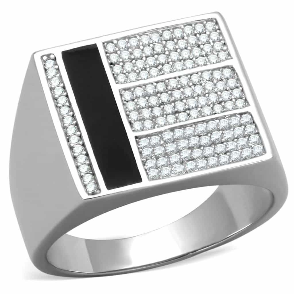 Sterling Silver Black Onyx CZ Pave Square Signet Ring view 10