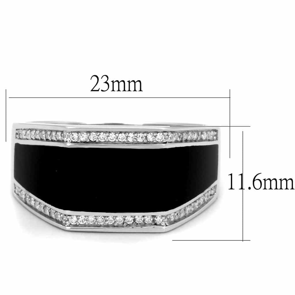 Sterling Silver Black Onyx CZ Pave Large Rectangular Signet Ring view 8