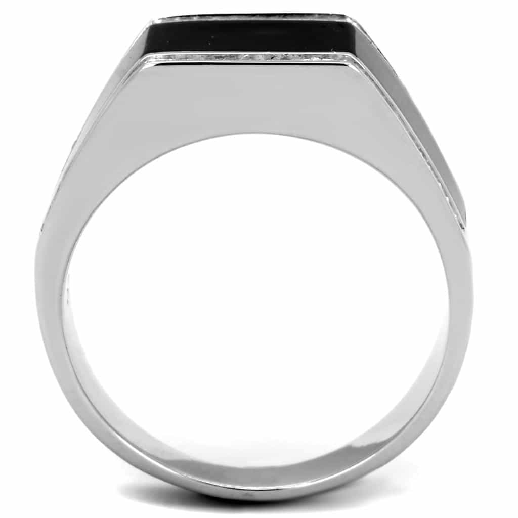 Sterling Silver Black Onyx CZ Pave Large Rectangular Signet Ring view 9