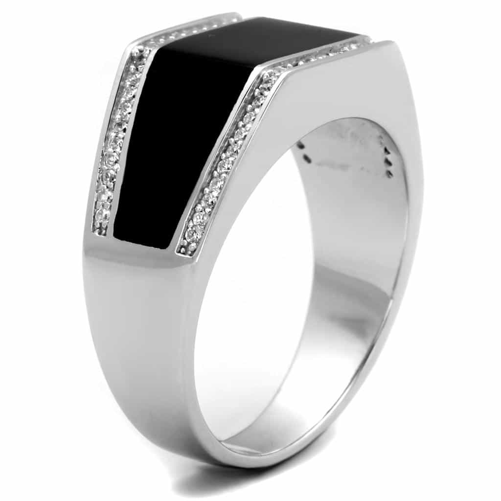 Sterling Silver Black Onyx CZ Pave Large Rectangular Signet Ring view 10