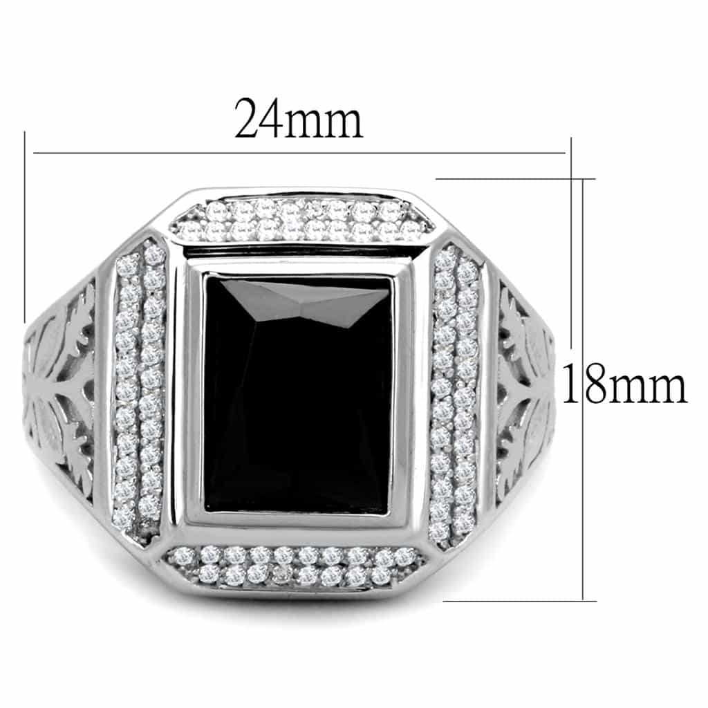 Sterling Silver Black CZ Emerald Cut Halo Filigree Signet Ring view 2