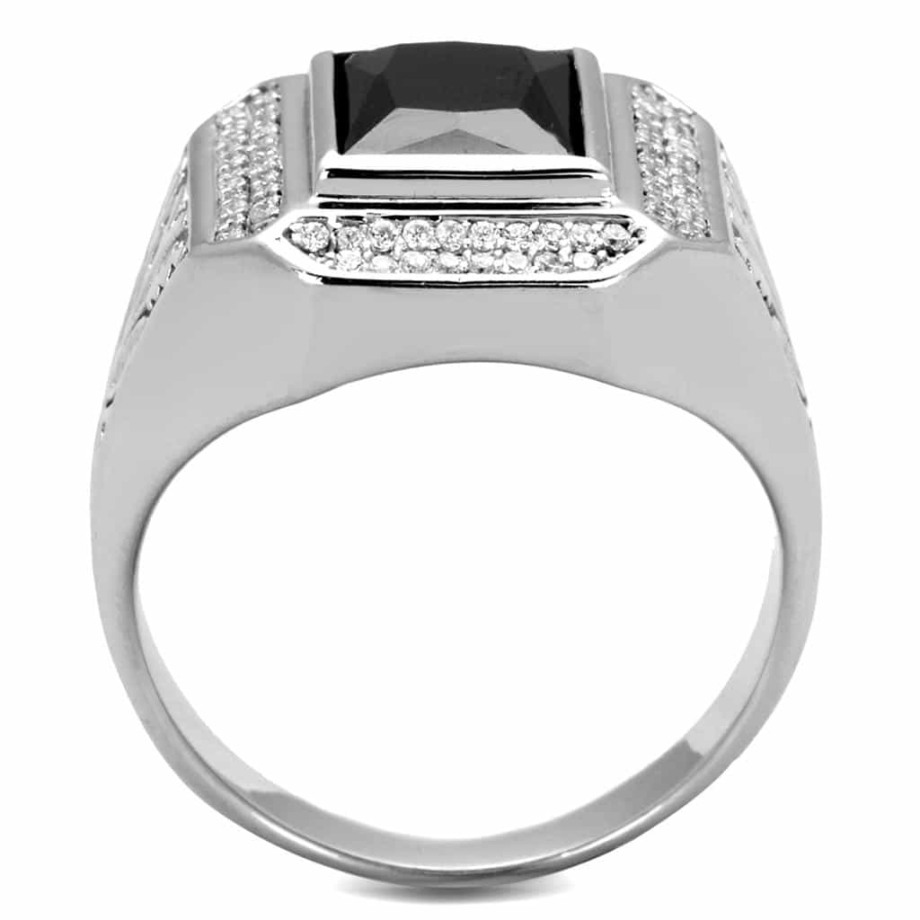 Sterling Silver Black CZ Emerald Cut Halo Filigree Signet Ring view 3