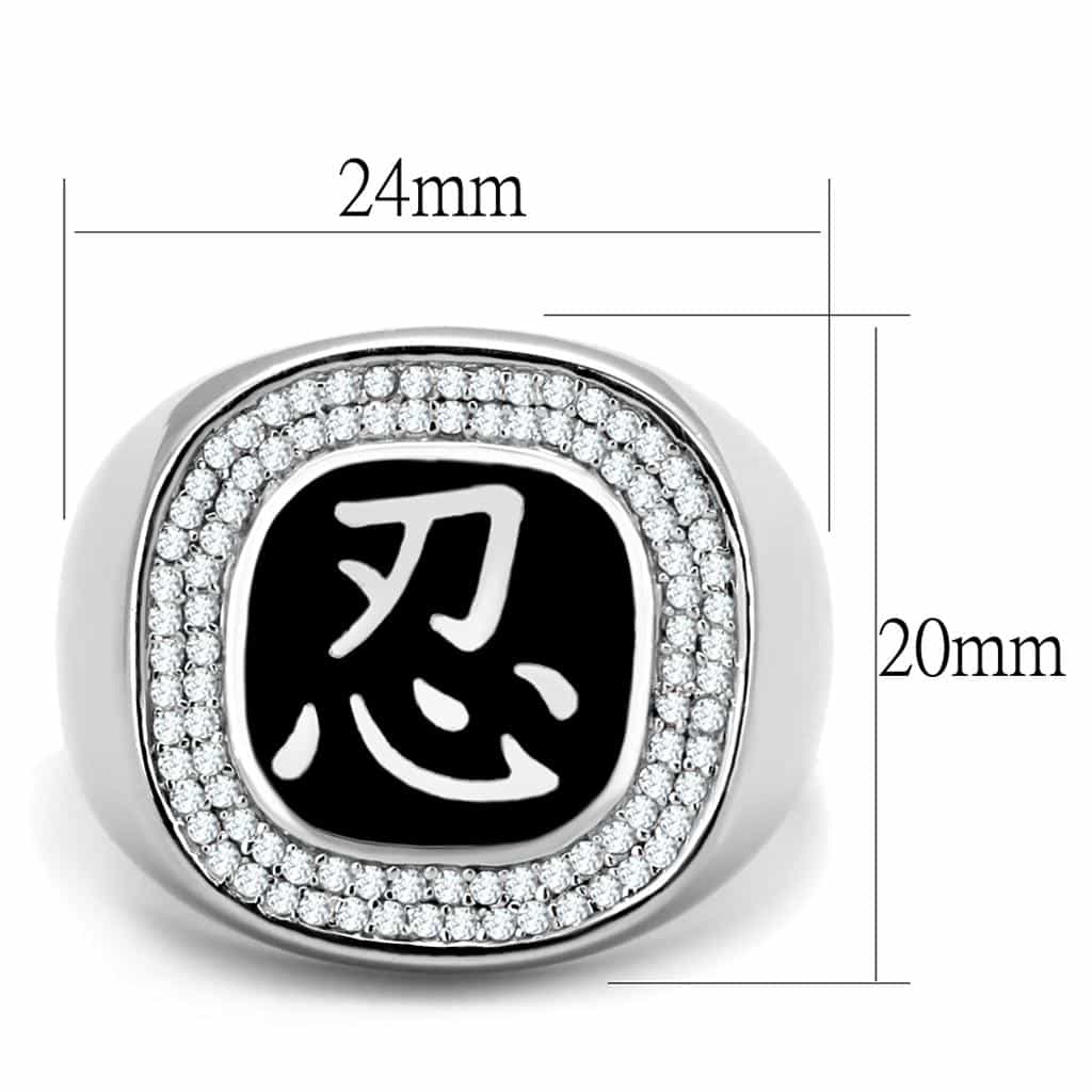 Sterling Silver Black Enamel CZ Kanji Character Signet Ring view 2