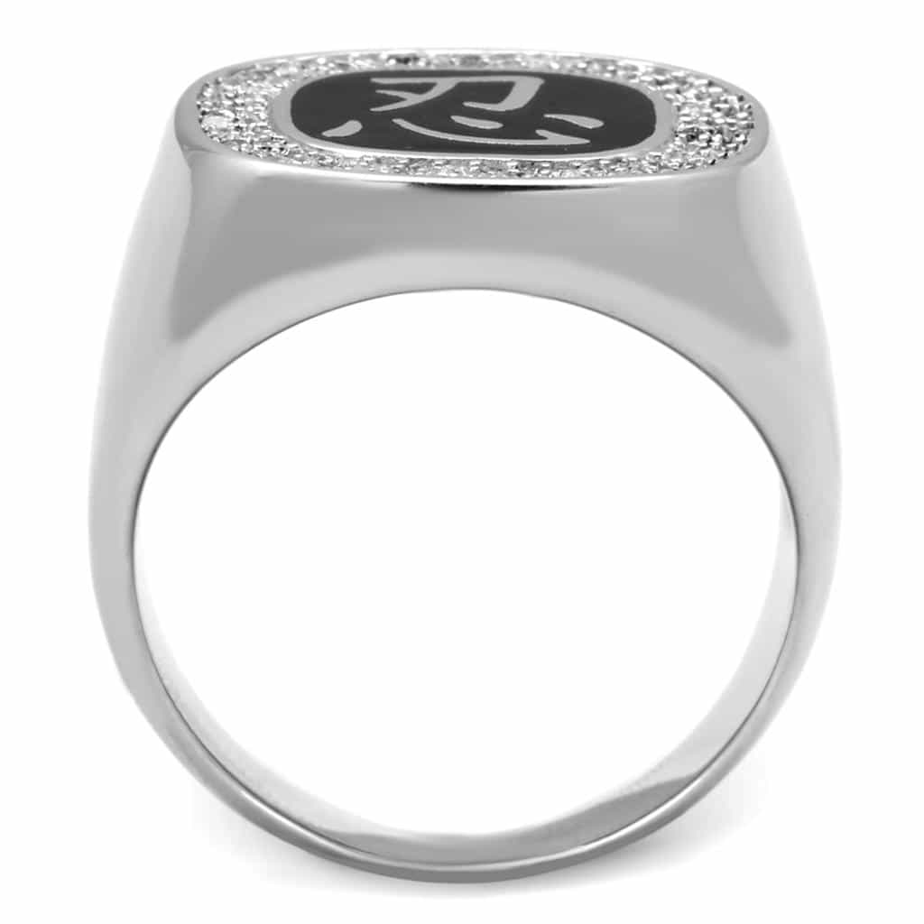 Sterling Silver Black Enamel CZ Kanji Character Signet Ring view 8
