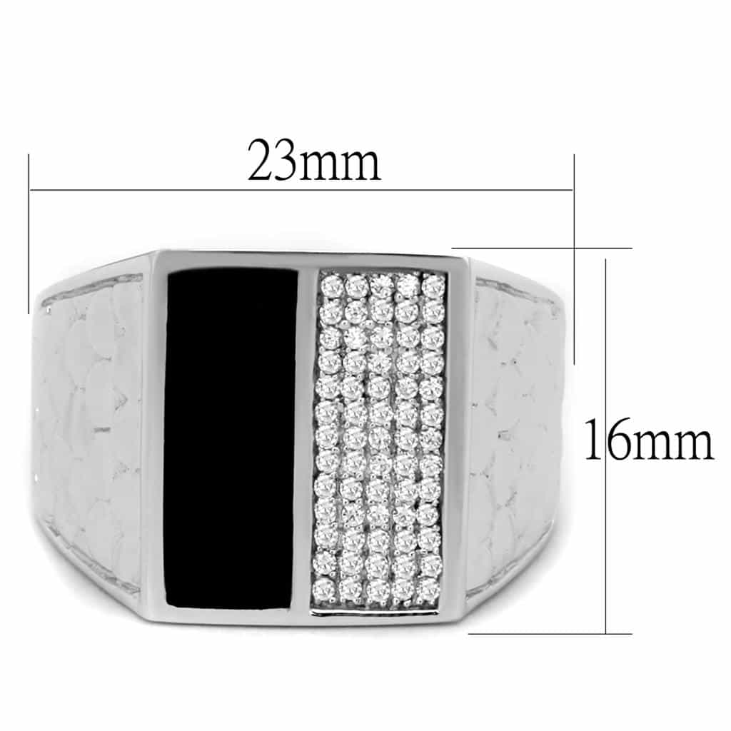 Sterling Silver Black Onyx CZ Pave Stripe Flat Signet Ring view 7