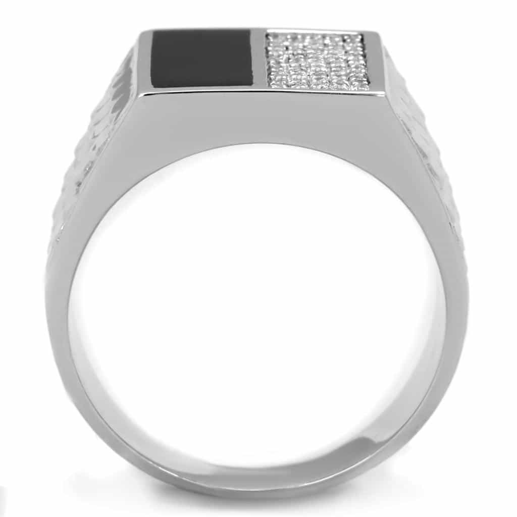 Sterling Silver Black Onyx CZ Pave Stripe Flat Signet Ring view 8