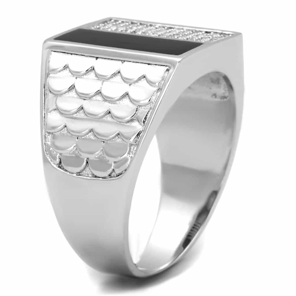 Sterling Silver Black Onyx CZ Pave Stripe Flat Signet Ring view 4