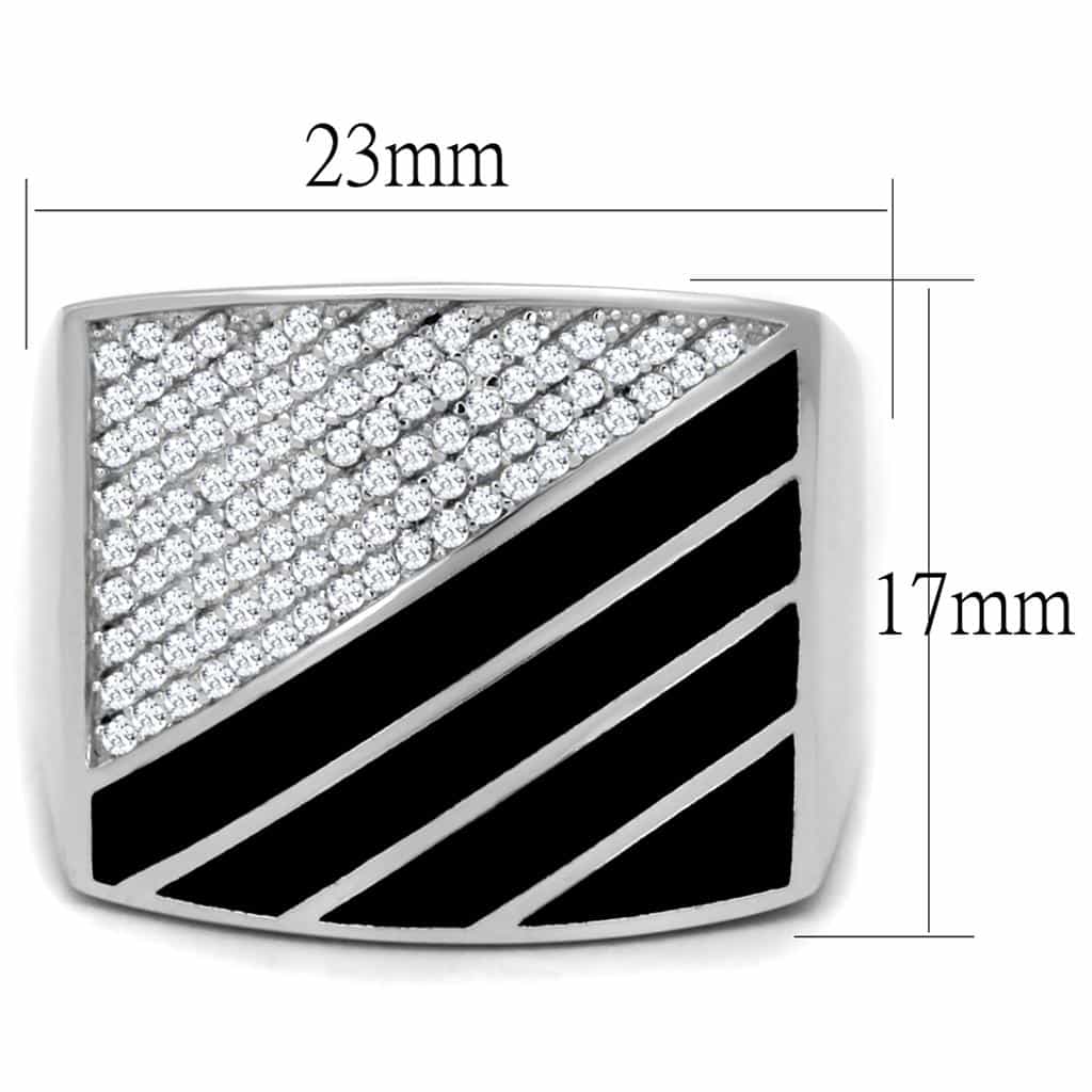 Sterling Silver Black Onyx CZ Pave Chevron V Signet Ring view 7