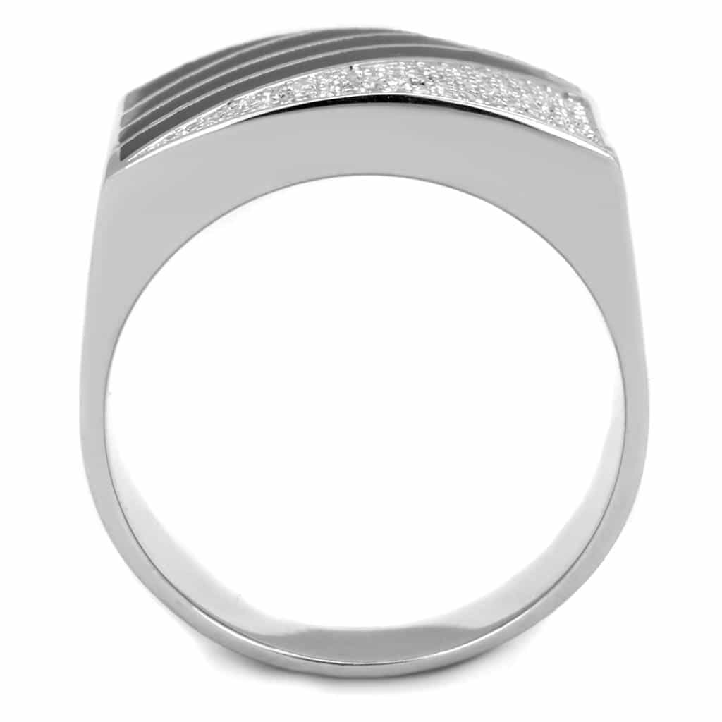 Sterling Silver Black Onyx CZ Pave Chevron V Signet Ring view 3