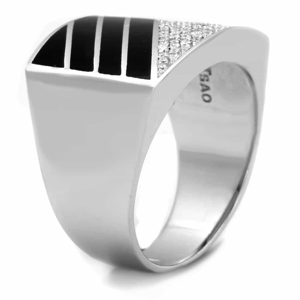 Sterling Silver Black Onyx CZ Pave Chevron V Signet Ring view 4