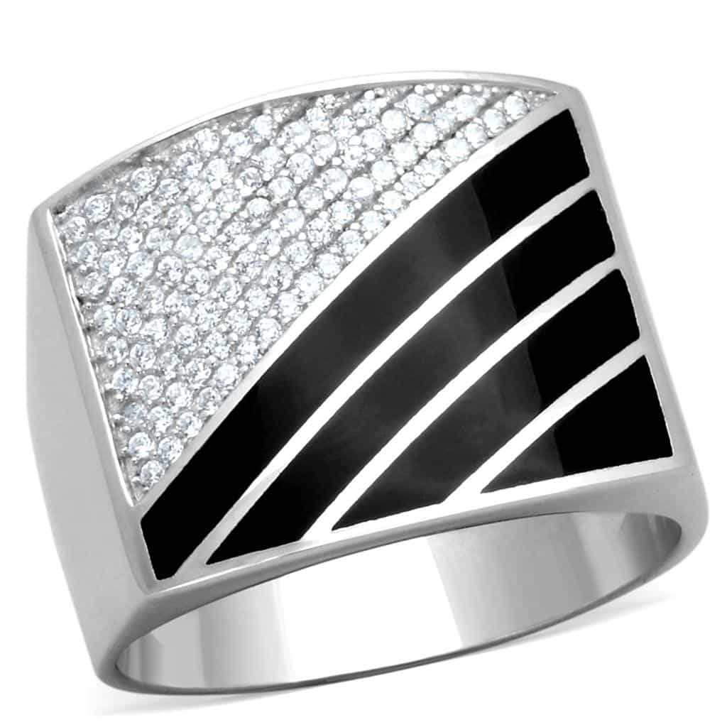 Sterling Silver Black Onyx CZ Pave Chevron V Signet Ring view 10