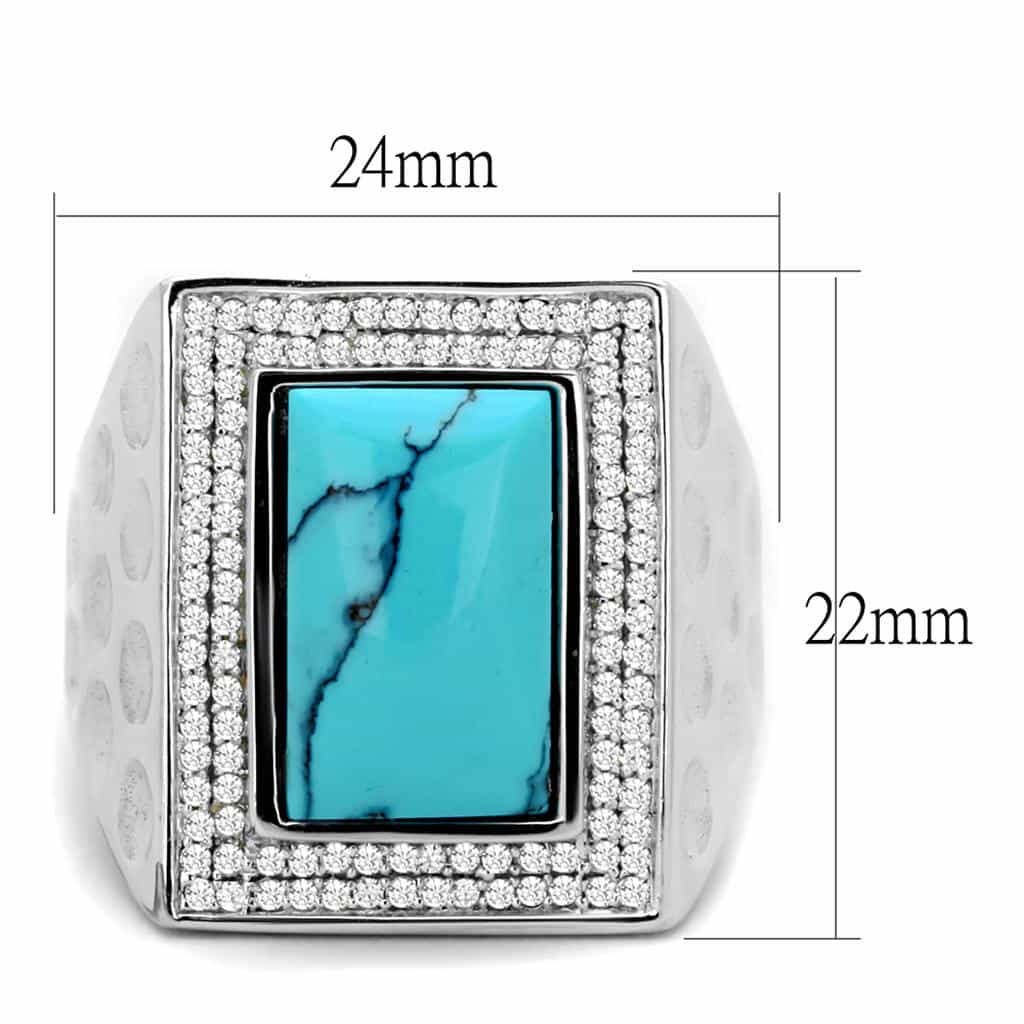 Sterling Silver Turquoise CZ Pave Rectangle Bubble Signet Ring view 7