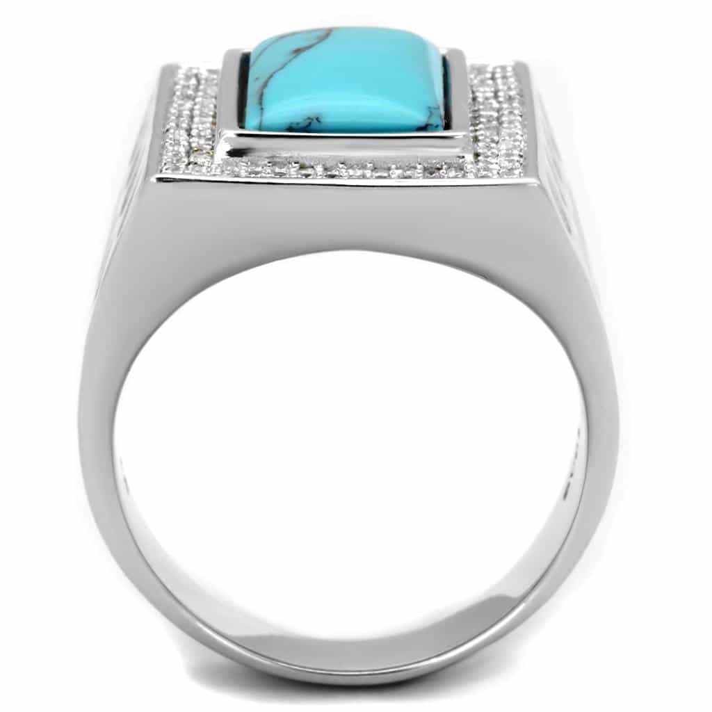 Sterling Silver Turquoise CZ Pave Rectangle Bubble Signet Ring view 3