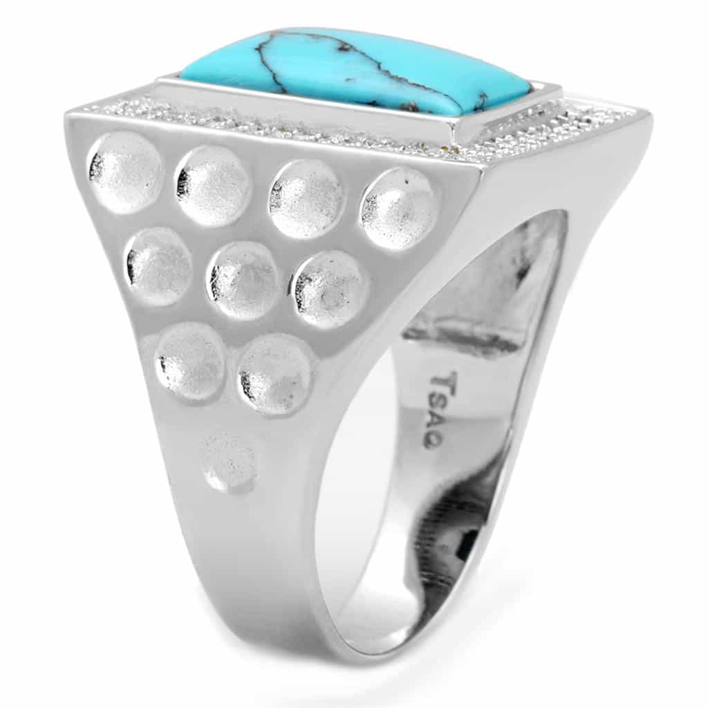 Sterling Silver Turquoise CZ Pave Rectangle Bubble Signet Ring view 4