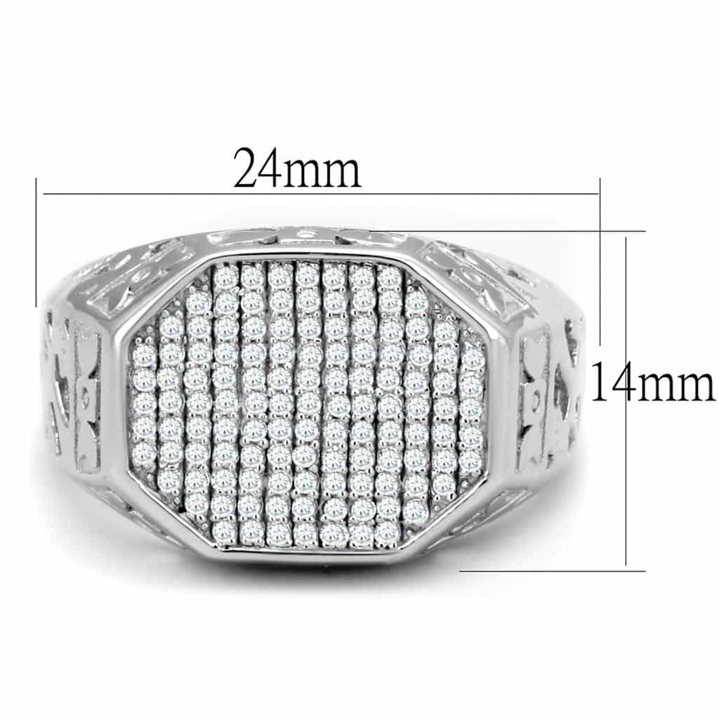Sterling Silver CZ Pave Square Filigree Ridged Signet Ring view 7