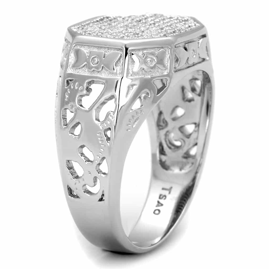 Sterling Silver CZ Pave Square Filigree Ridged Signet Ring view 9
