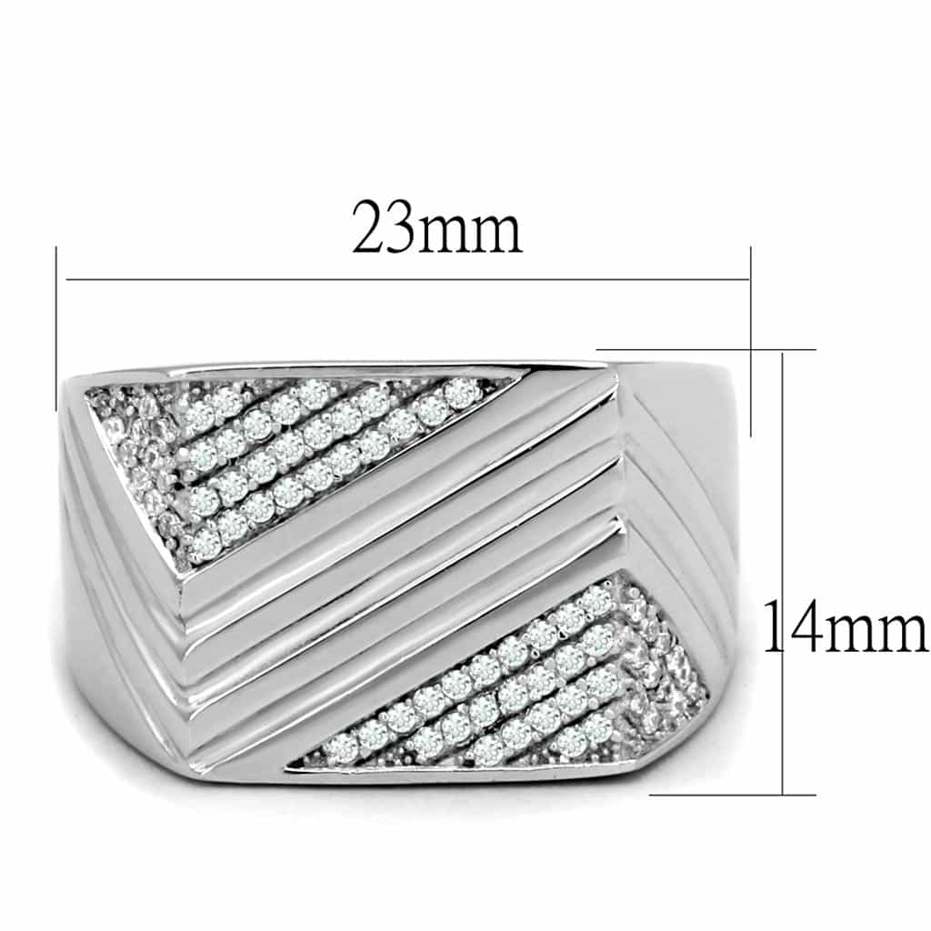 Sterling Silver CZ Pave Diagonal V Triangle Signet Ring view 7