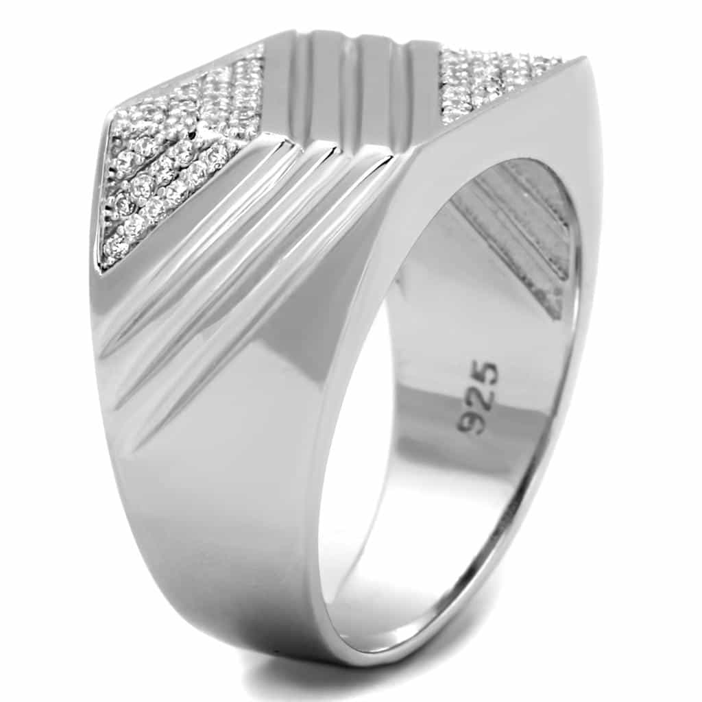 Sterling Silver CZ Pave Diagonal V Triangle Signet Ring view 9