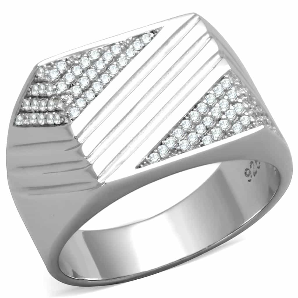 Sterling Silver CZ Pave Diagonal V Triangle Signet Ring view 10