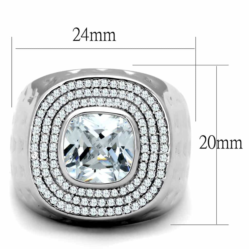 Sterling Silver CZ Cushion Double Halo Hammered Wide Ring view 7