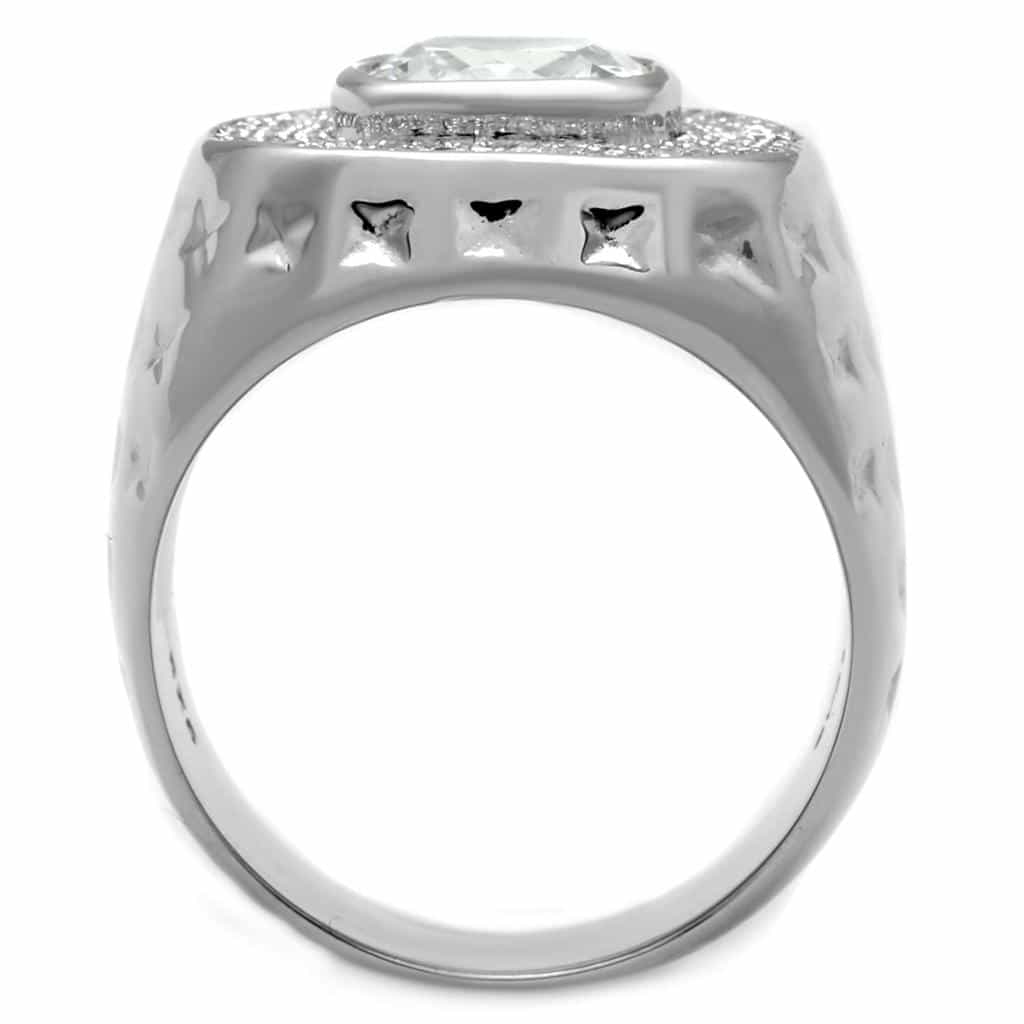 Sterling Silver CZ Cushion Double Halo Hammered Wide Ring view 3