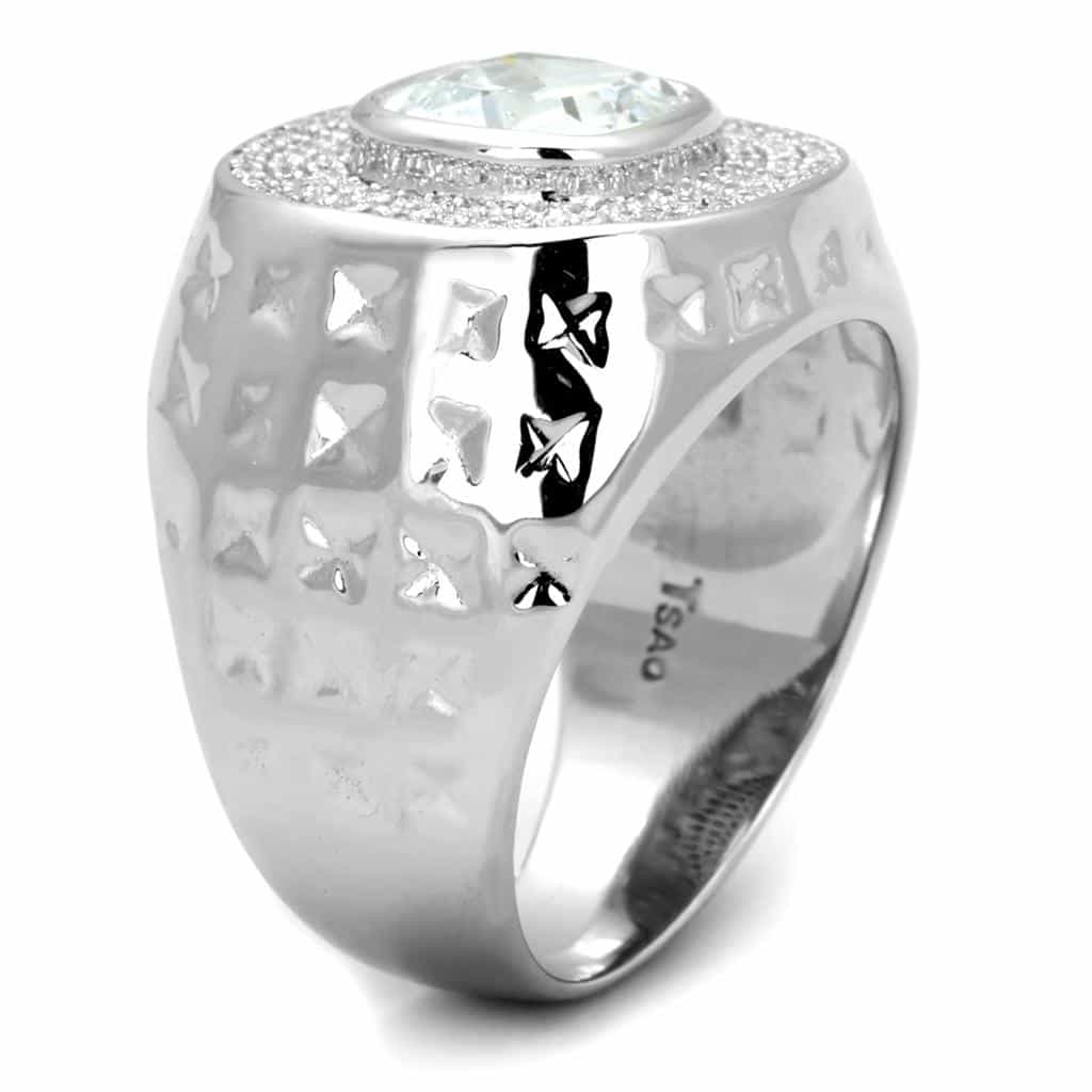 Sterling Silver CZ Cushion Double Halo Hammered Wide Ring view 9