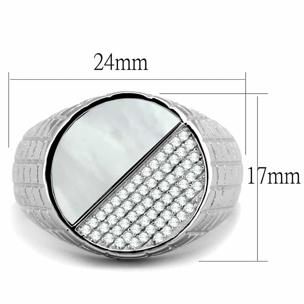 Sterling Silver CZ Pave Round Half Moon Dome Signet Ring view 7