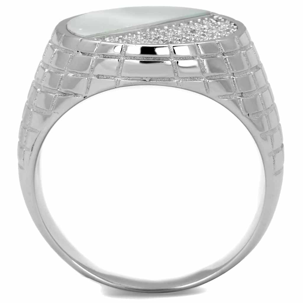Sterling Silver CZ Pave Round Half Moon Dome Signet Ring view 8