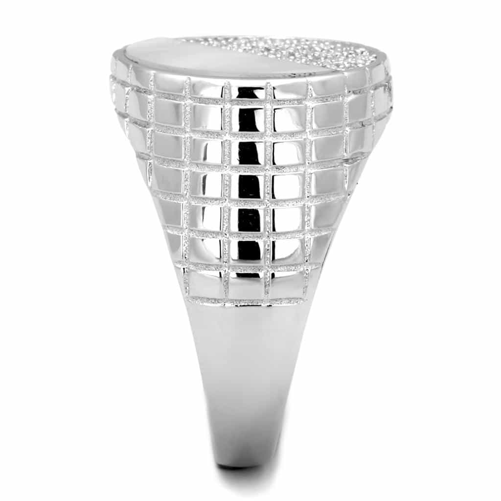 Sterling Silver CZ Pave Round Half Moon Dome Signet Ring view 9