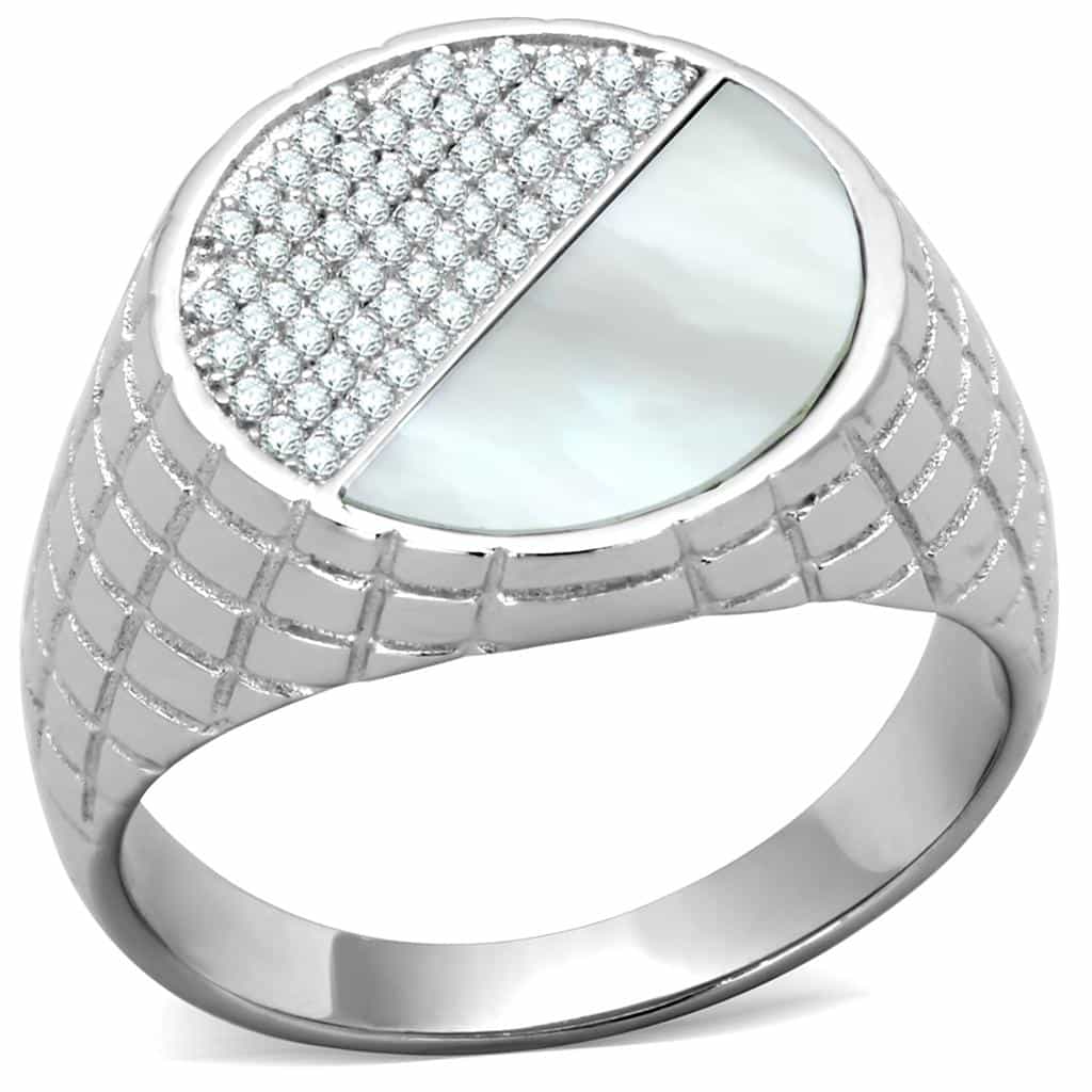 Sterling Silver CZ Pave Round Half Moon Dome Signet Ring view 10