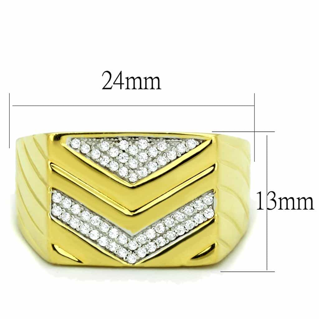 Sterling Silver Gold Two Tone CZ Pave Chevron V Wide Ring view 2